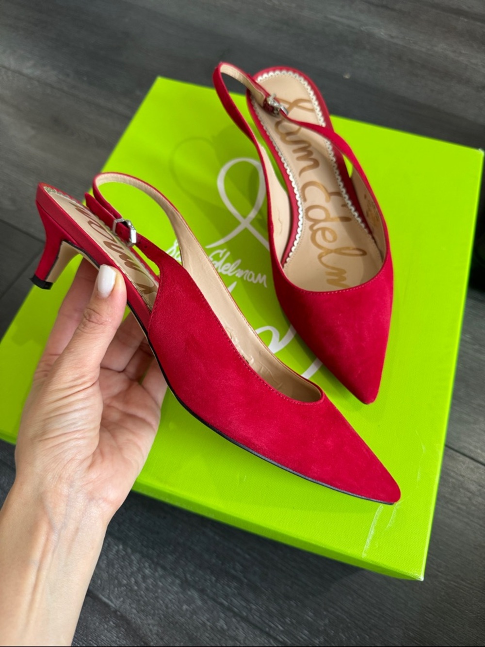 Sam Edelman Red Suede Pointed-Toe Slingback Heels